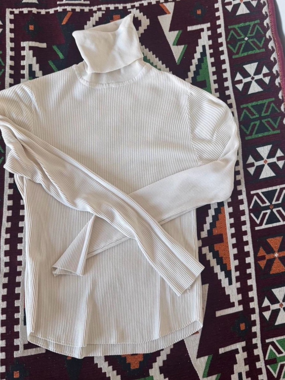Zara Cream Ribbed Turtleneck Top